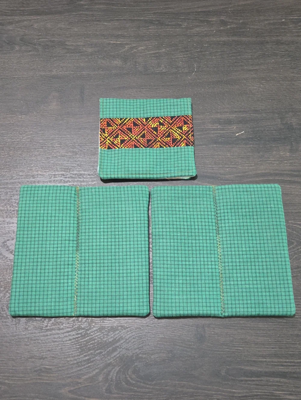 Handcrafted Green Fabric Pot Holders - Set of 3